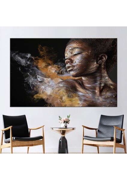 1 Parça Kanvas Tablo Altın Kanvas Afrikalı Kadın Sanat Siyah Kız Baskılı Çağdaş Kanvas Sanatı