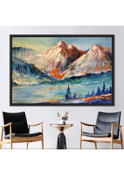 1 Parça Siyah Çerçeveli Kanvas Tablo Soyut Dağ Ağrısı Dağ Manzarası Sanat Yağlı Boya Baskısı
