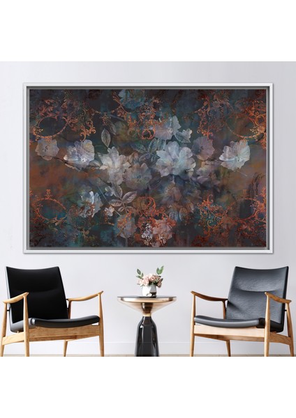 1 Parça Beyaz Çerçeveli Kanvas Tablo Vintage Çiçekler Boyama Vintage Kanvas Dekor