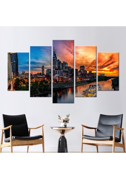 5 Parçalı Mix Kanvas Tablo Gün Batımı Kanvas Poster Deniz Hediye Kanvas Görüntüleme 3 Boyutlu Kan