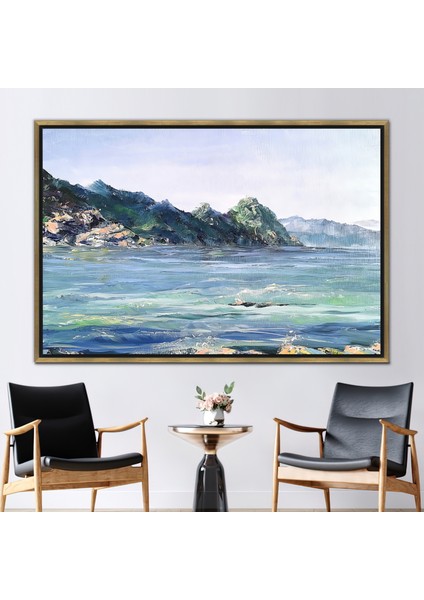 1 Parça Gold Çerçeveli Kanvas Tablo Soyut Deniz Manzarası Modern Kanvas Poster