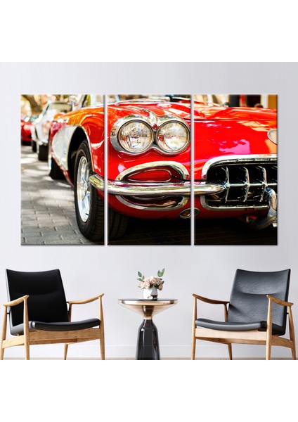3 Parçalı Kanvas Tablo Vintage Araba Duvar Dekoru Garaj Kanvas Dekor Ofis Sanat Eseri