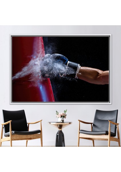 1 Parça Beyaz Çerçeveli Kanvas Tablo Spor Sanat Eseri Boksör Sanat Motivasyon Duvar Dekoru