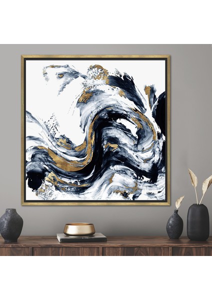 1 Parça Gold Çerçeveli Kanvas Tablo Lüks Mermer Kanvas Siyah Altın Mermer Posteri