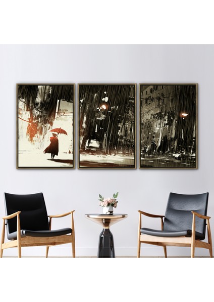 3 Parçalı Gold Çerçeveli Kanvas Tablo Görüntüleme Kanvas Poster Şemsiye Kanvas Sokak Sanat