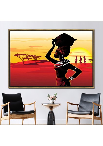 1 Parça Gold Çerçeveli Kanvas Tablo Soyut Baskılı Afrika Sanat Kadın Kanvas Baskı