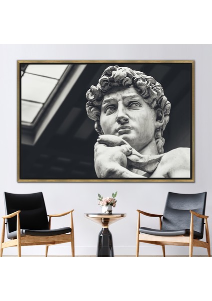 1 Parça Gold Çerçeveli Kanvas Tablo Man Heykel Duvar Dekoru David Heykeli Kanvas Poster
