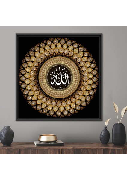 1 Parça Siyah Çerçeveli Kanvas Tablo Müslüman Ev Kanvas 99 Allah Tuval Isimleri Duvar Dekoru