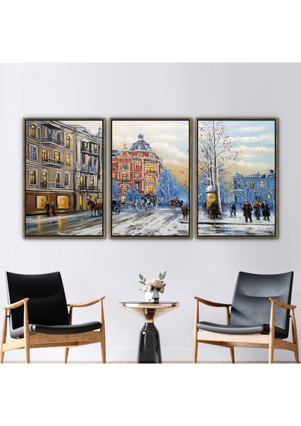 3 Parçalı Gold Çerçeveli Kanvas Tablo Görüntüleme Kanvas Oilmanzara Kanvas Poster