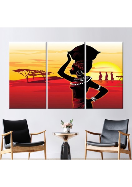 3 Parçalı Kanvas Tablo Afrikalı Kadın Duvar Süsü Afrikalı Kız Sanat Eseri Etnik Kanvas
