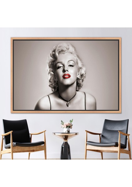 1 Parça Naturel Çerçeveli Kanvas Tablo Kadın Posteri Marilyn Monroe Dudak Baskılı Moda Duvar Süsü