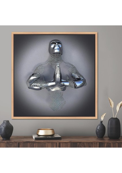 1 Parça Naturel Çerçeveli Kanvas Tablo 3D Gümüş Insan Tuvali Gümüş Kanvas 3D Kanvas Poster