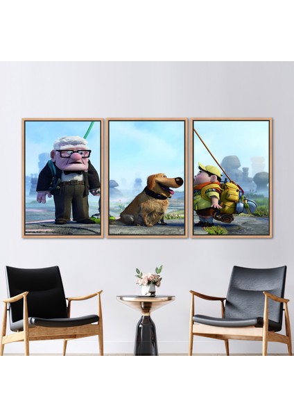 3 Parçalı Naturel Çerçeveli Kanvas Tablo Dostluk Kanvas Poster Sevimli Köpek Sanat