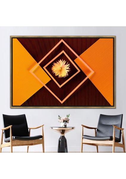 1 Parça Gold Çerçeveli Kanvas Tablo Modern 3 Boyutlu Kanvas Çiçek Kanvas