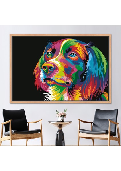 1 Parça Naturel Çerçeveli Kanvas Tablo Köpek Illüstrasyon Kanvas Dekor Gökkuşağı Duvar Süsü