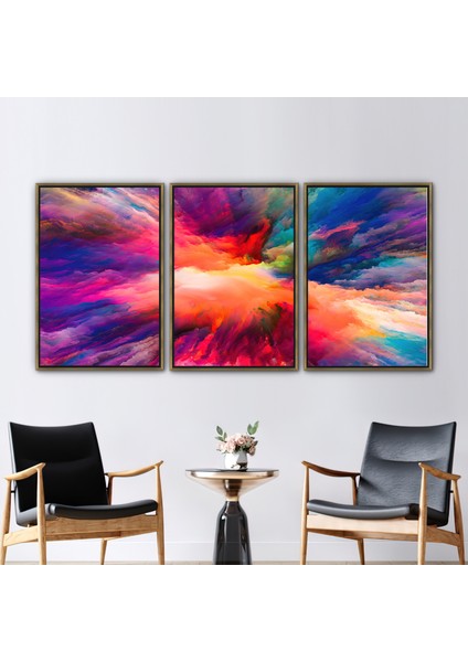 3 Parçalı Gold Çerçeveli Kanvas Tablo Lüks Kanvas Baskı Soyut Posteri Çağdaş Hediye Kanvas