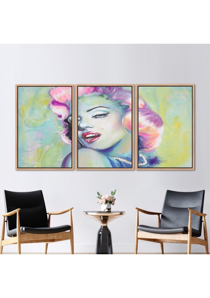 3 Parçalı Naturel Çerçeveli Kanvas Tablo Kadın Yüzü Hediye Kanvas Soyut Kadın 3 Boyutlu Kanvas