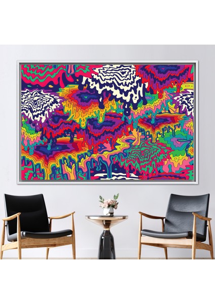 1 Parça Beyaz Çerçeveli Kanvas Tablo Çağdaş Hediye Kanvas Psychedelic Goblen Baskılı