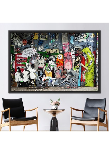 1 Parça Siyah Çerçeveli Kanvas Tablo Soyut Sanat Eseri Banksy Kanvas Banksy Grafiti Hediye Kanvas