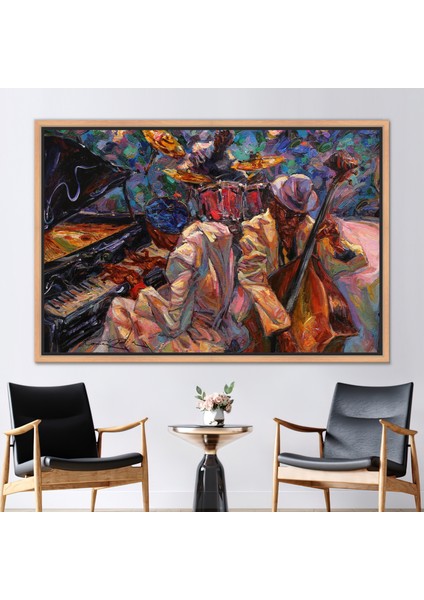 1 Parça Naturel Çerçeveli Kanvas Tablo Saksafon Baskılı Piyanist Kanvas Dekor