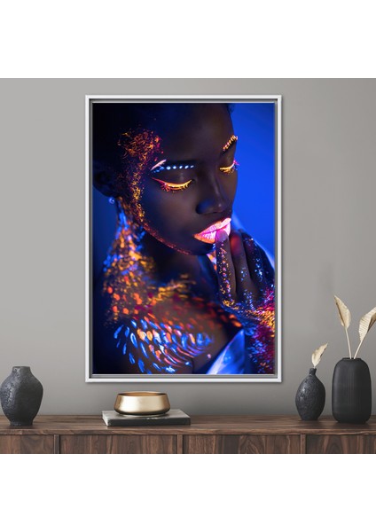1 Parça Beyaz Çerçeveli Kanvas Tablo Afrikalı Kadın Baskılı Afrikalı Kız Sanat Eseri