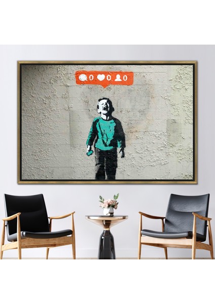 1 Parça Gold Çerçeveli Kanvas Tablo Düşük Sosyal Medya Kanvas Banksy Kanvas Poster