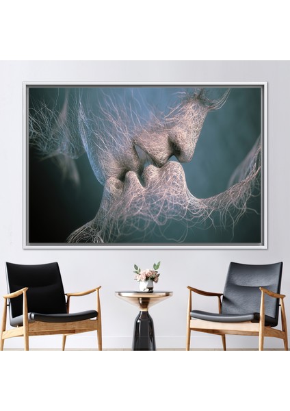 1 Parça Beyaz Çerçeveli Kanvas Tablo Sevgili Hediye Sanat Şehvetli Çift Posteri