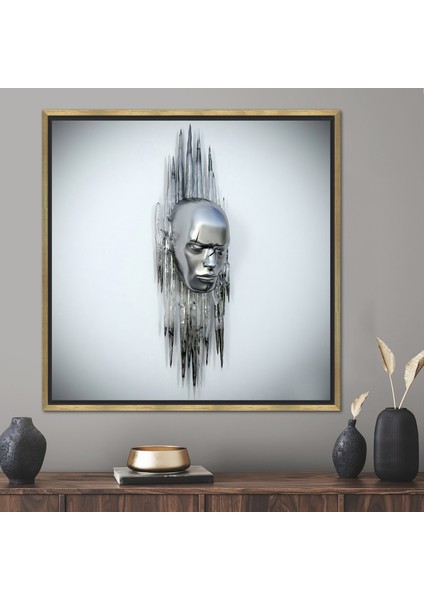 1 Parça Gold Çerçeveli Kanvas Tablo 3D Efekt Portresi 3D Efekt Metalik Kanvas Poster 3D Kanvas Sa