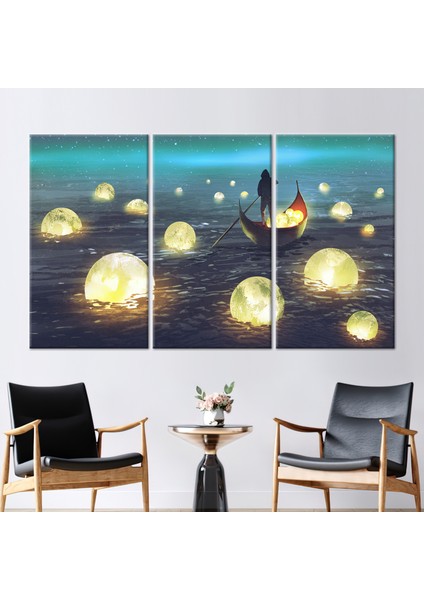 3 Parçalı Kanvas Tablo Erkek Kanvas Poster Dolunay 3 Boyutlu Kanvas Ay Kanvas Poster