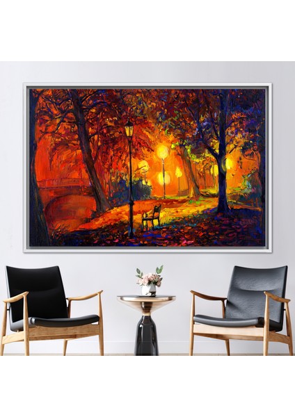 1 Parça Beyaz Çerçeveli Kanvas Tablo Orman Kanvas Dekor Gece Sanat Eseri Manzara Sanat