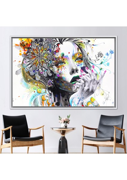 1 Parça Beyaz Çerçeveli Kanvas Tablo Soyut Sanat Kadın Portre Kanvas Çekimser Kadın Sanat Eseri