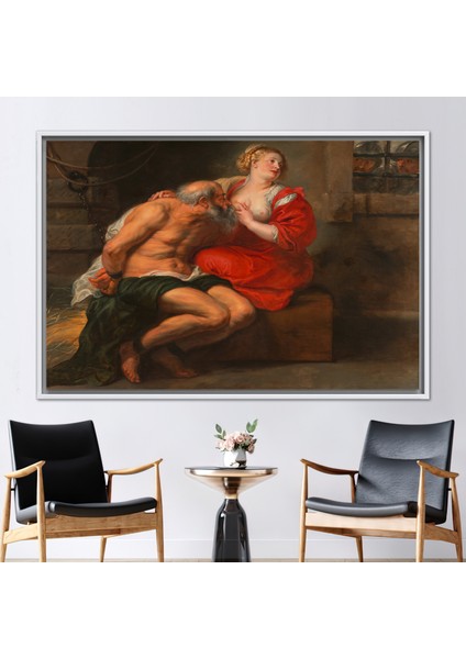 1 Parça Beyaz Çerçeveli Kanvas Tablo Peter Paul Rubens Duvar Süsü Çift Duvar Dekoru