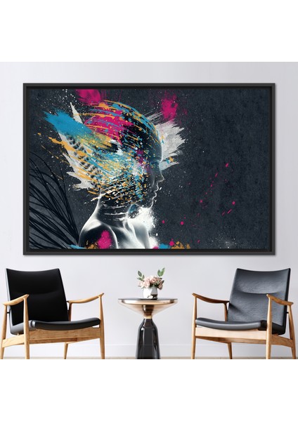 1 Parça Siyah Çerçeveli Kanvas Tablo Soyut Kız Kanvas Poster Kadın Kanvas
