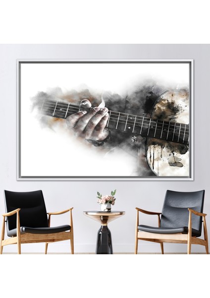 1 Parça Beyaz Çerçeveli Kanvas Tablo Suluboya Duvar Süsü Müzik Odası Kanvas Dekor
