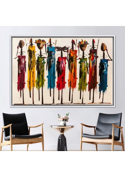 1 Parça Beyaz Çerçeveli Kanvas Tablo Etnik Kanvas Baskı Masai Sanat Eseri