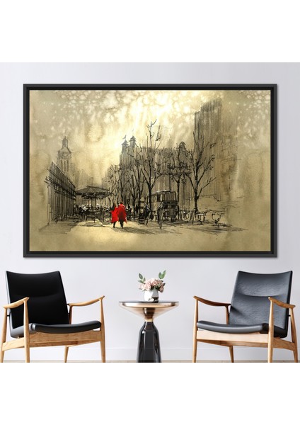 1 Parça Siyah Çerçeveli Kanvas Tablo Soyut Manzara Sanat Sevgili 3 Boyutlu Kanvas