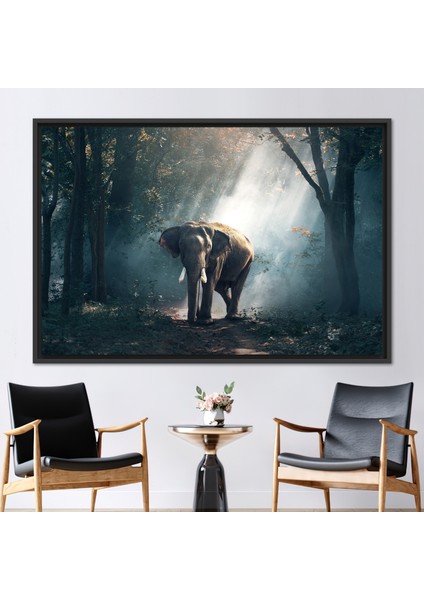 1 Parça Siyah Çerçeveli Kanvas Tablo Orman Kanvas Fil Posteri Fil 3 Boyutlu Kanvas