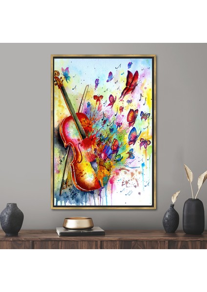 1 Parça Gold Çerçeveli Kanvas Tablo Müzik Aletleri Duvar Süsü Keman Kanvas Poster