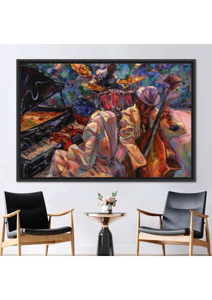 1 Parça Siyah Çerçeveli Kanvas Tablo Müzik Odası Kanvas Sanatı Etnik Kanvas Piyano Sanat Eseri