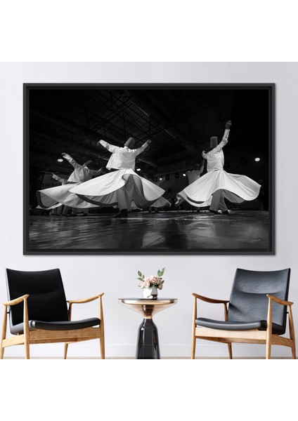 1 Parça Siyah Çerçeveli Kanvas Tablo Dönen Dervish Müslüman Ev Kanvas Poster