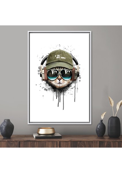 1 Parça Beyaz Çerçeveli Kanvas Tablo Soyut Hayvanlar Sevimli Hayvanlar Posteri