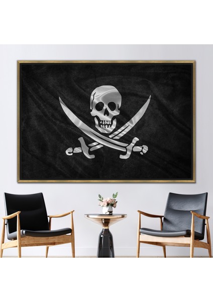 1 Parça Gold Çerçeveli Kanvas Tablo Jolly Roger Kanvas Baskı Iskelet Kanvas Poster