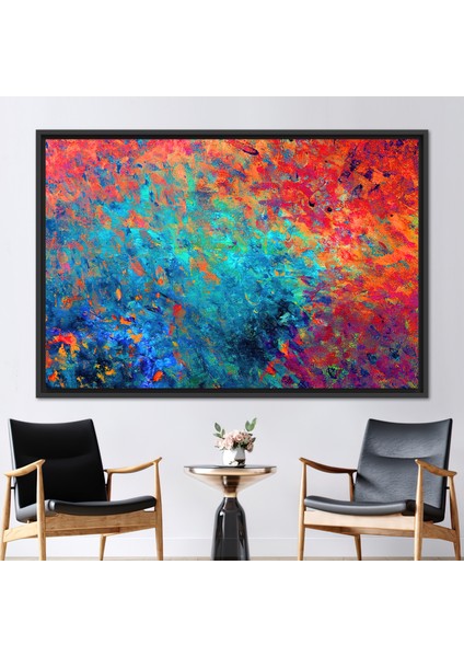 1 Parça Siyah Çerçeveli Kanvas Tablo Soyut Renkli 3 Boyutlu Kanvas Mavi Sanat Eseri