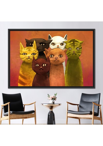 1 Parça Siyah Çerçeveli Kanvas Tablo Kedi Sevgilisi Hediyesi Baskılı Soyut Kanvas Dekor