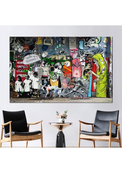1 Parça Kanvas Tablo Soyut Posteri Modern Baskılı Soyut Grafiti Duvar Dekoru