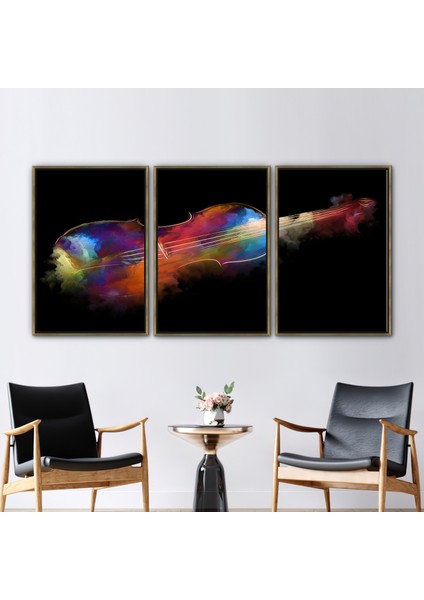 3 Parçalı Gold Çerçeveli Kanvas Tablo Soyut Sanat Çağdaş Hediye Kanvas