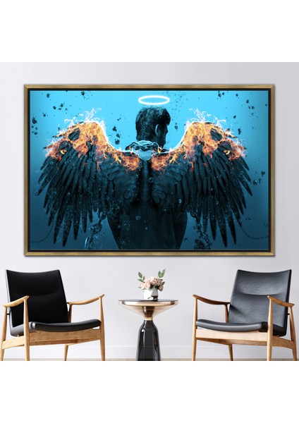 1 Parça Gold Çerçeveli Kanvas Tablo Adam Duvar Süsü Özet Melek Posteri Soyut Kanvas Dekor