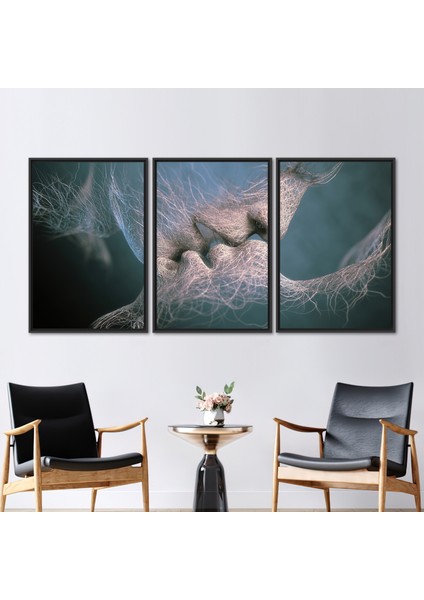 3 Parçalı Siyah Çerçeveli Kanvas Tablo Şehvetli Kanvas Poster Şehvetli Çift Duvar Süsü