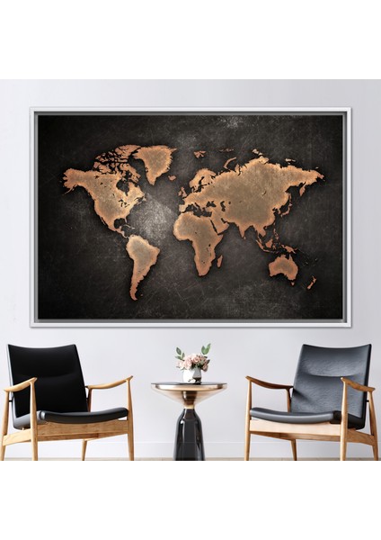 1 Parça Beyaz Çerçeveli Kanvas Tablo Soyut Dünya Haritası Kanvas Baskı Ofis Sanat Eseri