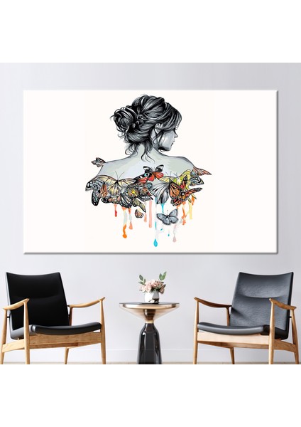 1 Parça Kanvas Tablo Kız ve Kelebekler Çizimi Soyut Kadın Sanat Soyut Hediye Kanvas